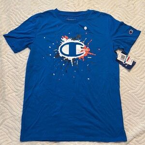 Champion Blue Short Sleeve Tee with Artistic Logo